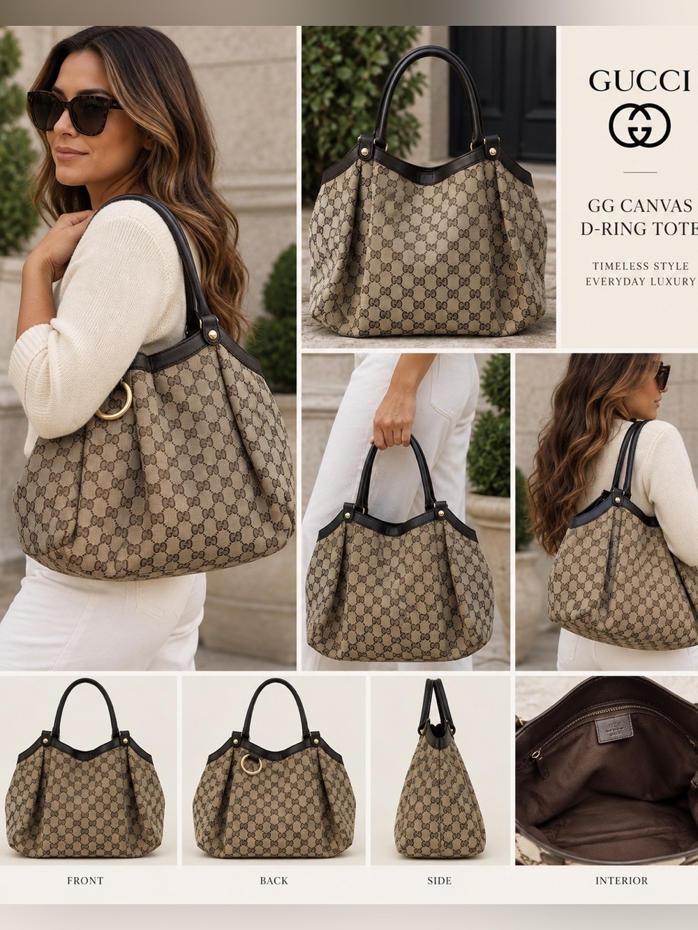 Authentic GUCCI Sukey Large Original GG Canvas Tote/Shoulder Bag